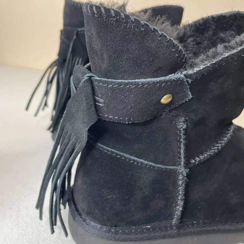 Morgan Taylor Women’s Black Leather Faux Fur Winter Booties Size 7